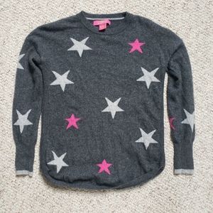 Catherine Malandrino Gray White/Pink Stars 100% Cashmere Womens Small Sweater
